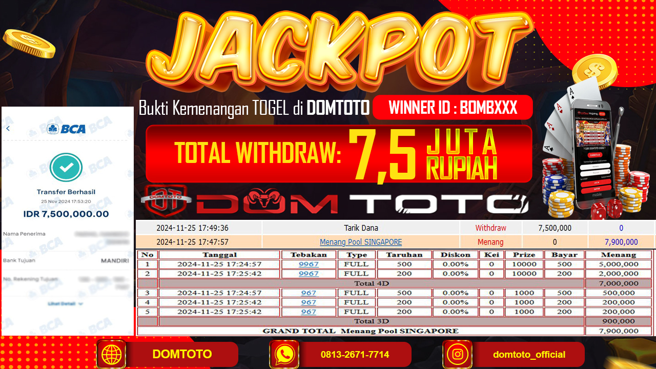 JACKPOT  TOGEL SINGAPORE 25 NOVEMBER 2024